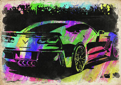 Sports Rights Managed Images - Abstract Corvette Watercolor IX Royalty-Free Image by Ricky Barnard