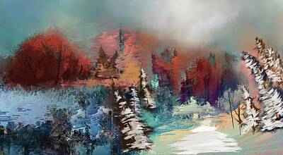 Abstract Landscape Digital Art - Abstract Fall Landscape Painting by Eduardo Tavares