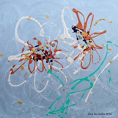 Whimsical Bird Paintings - Abstract Flowers 2 by Gina De Gorna