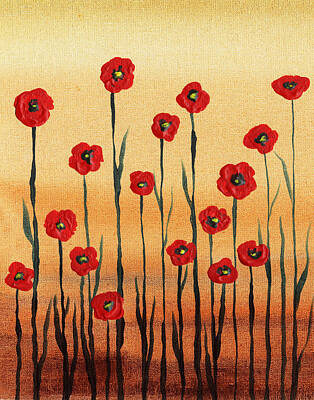 Abstract Paintings - Abstract Red Poppy Field by Irina Sztukowski