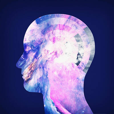 Science Fiction Digital Art - Abstract Space Universe  Galaxy Face Silhouette  by Philipp Rietz