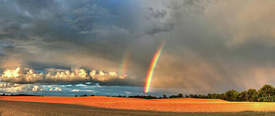 Aretha Franklin - After the Shower - summer thunderstorm with double rainbow and crepuscular rays and wheat field by Peter Herman