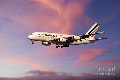 Harley Davidson Motorcycles Rights Managed Images - Air France Airbus A380-841 Royalty-Free Image by Airpower Art