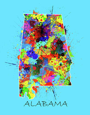 Royalty-Free and Rights-Managed Images - Alabama Map Color Splatter 2 by Bekim M