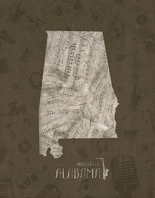 The Delicate Female - Alabama Map Music Notes 2 by Bekim M