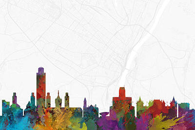 New York Skyline Royalty-Free and Rights-Managed Images - Albany Cityscape and Streetmap Skyline by Jurq Studio