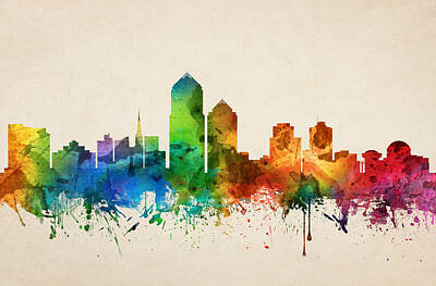 Skylines Paintings - Albuquerque New Mexico Skyline 05 by Aged Pixel