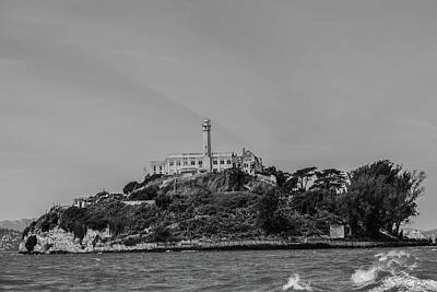 Black And White Ink Illustrations Rights Managed Images - Alcatraz Island in Black and White Royalty-Free Image by Jeremy Rickman