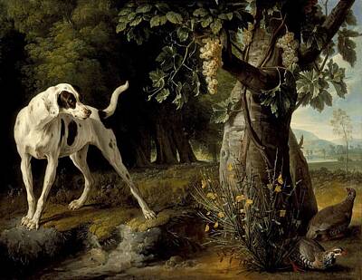Spa Candles Royalty Free Images - Alexandre Francois Desportes - Landscape with a Dog and Partridges Royalty-Free Image by Alexandre Francois Desportes