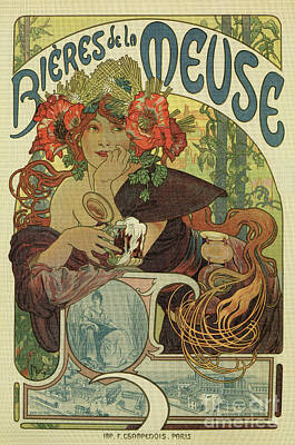 Beer Drawings -  Alfons Mucha art nouveau beer ad by Heidi De Leeuw