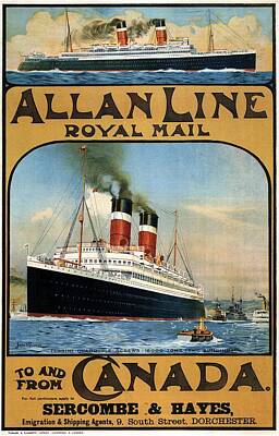 Royalty-Free and Rights-Managed Images - Allan Line to Canada - Royal Mail - Steamliner - Retro travel Poster - Vintage Poster by Studio Grafiikka