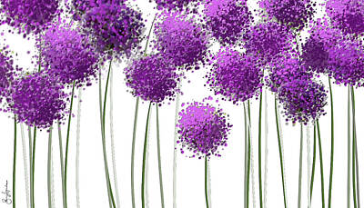 Florals Paintings - Alliums Flower Art - Purple And Gray Art by Lourry Legarde