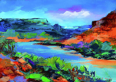 Skylines Painting Royalty Free Images - Along Colorado River - Utah Royalty-Free Image by Elise Palmigiani