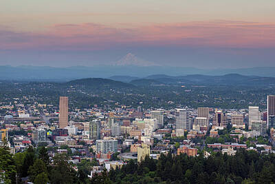 Christmas Ornaments - Alpenglow over Portland Oregon Cityscape by David Gn