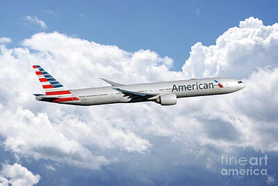 Landmarks Digital Art Rights Managed Images - American AIrlines Boeing 777 Royalty-Free Image by Airpower Art