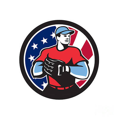 Baseball Digital Art - American Baseball Pitcher USA Flag Icon by Aloysius Patrimonio