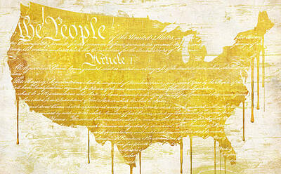 Landmarks Royalty Free Images - Gold American Map Constitution Royalty-Free Image by Mindy Sommers
