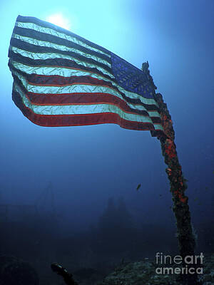 Landmarks Royalty Free Images - American Flag On A Sunken Ship In Key Royalty-Free Image by Brent Barnes
