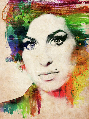 Portraits Digital Art - Amy Winehouse colorful portrait by Mihaela Pater