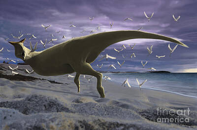 Beach Digital Art - An Albino Carnotaurus Surprising by Michele Dessi