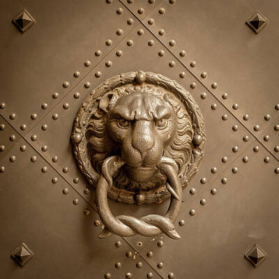Farm House Style - An old doorknob with portrait of a lion made of bronze by Stefan Rotter