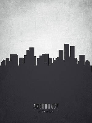 Skylines Paintings - Anchorage Cityscape 19 by Aged Pixel