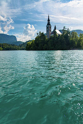 Modigliani - Ancient church on the lake. Bled, Slovenia by Nicola Simeoni