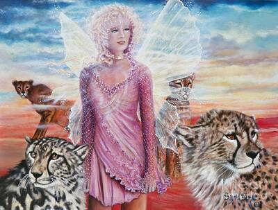 Outerspace Patenets Royalty Free Images -     Angel and Her Pride of Cheetas  Royalty-Free Image by Sigrid Tune