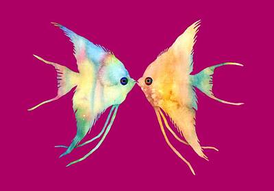 Southwest Landscape Paintings - Angelfish Kissing by Hailey E Herrera