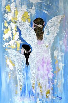 Sarah Yeoman Crow Paintings - Angels 2 by Debi Starr