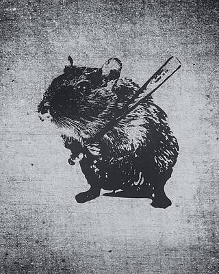 Sports Royalty-Free and Rights-Managed Images - Angry street art mouse  hamster baseball edit  by Philipp Rietz