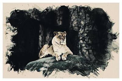 Animals Paintings - Animal Kingdom Series - Lioness by Celestial Images