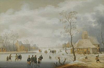 Discover Inventions - Anthonie Verstraelen , A WINTER LANDSCAPE WITH FIGURES SKATING ON A FROZEN RIVER BESIDE A VILLAGE by Anthonie Verstraelen