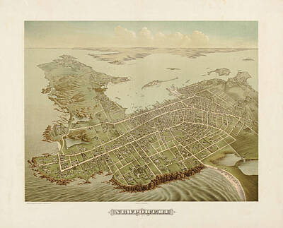 Royalty-Free and Rights-Managed Images - Antique Maps - Old Cartographic maps - Antique Birds Eye View Map of Newport, 1878 by Studio Grafiikka