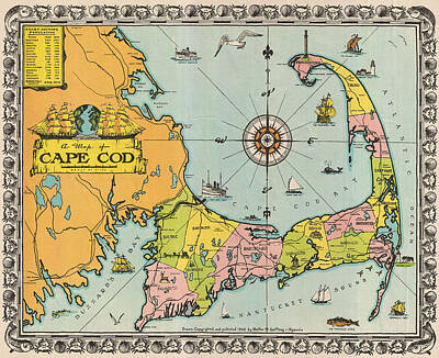 Drawings Royalty Free Images - Antique Maps - Old Cartographic maps - Antique Map of Cape Cod, Massachusetts, 1932 Royalty-Free Image by Studio Grafiikka
