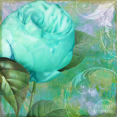 Roses Royalty-Free and Rights-Managed Images - Aqua Rose by Mindy Sommers