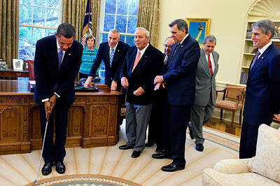 Politicians Photos - Arnold Palmer in the Oval Office with Barack Obama by Samantha Appleton