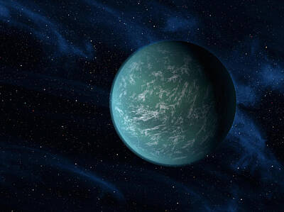 Science Fiction Royalty-Free and Rights-Managed Images - Artists Concept Of Kepler 22b, An by Stocktrek Images
