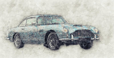 Transportation Mixed Media - Aston Martin DB5  1- Luxury Grand Tourer - Automotive Art - Car Posters by Studio Grafiikka