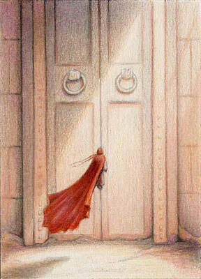 Fantasy Drawings - At The Door by Amy S Turner