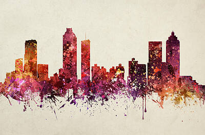 City Scenes Drawings - Atlanta Cityscape 09 by Aged Pixel