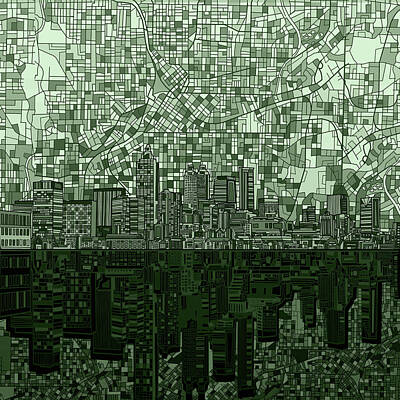 Abstract Skyline Digital Art - Atlanta Skyline Abstract Hunter Green by Bekim M