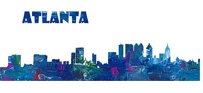 Abstract Skyline Mixed Media - Atlanta Skyline in Clean Scissor Cut Style by M Bleichner
