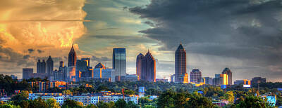 Western Buffalo Royalty Free Images - Atlanta GA Downtown To Midtown Sunset Panorama Architectural Cityscape Art Royalty-Free Image by Reid Callaway