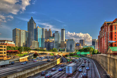 Skylines Photos - Atlanta GA The Capital Of The South Sunset 7 Architectural Cityscape Reflections Art by Reid Callaway