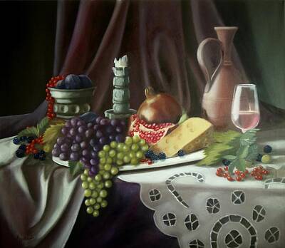 Wine Paintings - Aunt Vanas doily by Ageliki