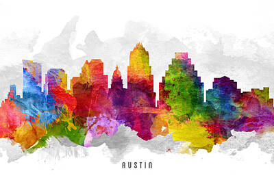 Skylines Paintings - Austin Texas Cityscape 13 by Aged Pixel
