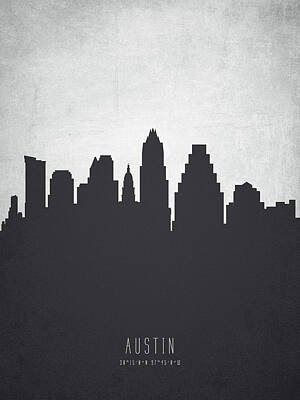 Skylines Paintings - Austin Texas Cityscape 19 by Aged Pixel