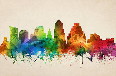 Skylines Paintings - Austin Texas Skyline 05 by Aged Pixel