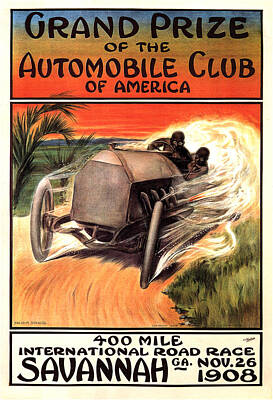 Transportation Royalty-Free and Rights-Managed Images - Automobile Club of America - Car Race - Vintage Advertising Poster by Studio Grafiikka